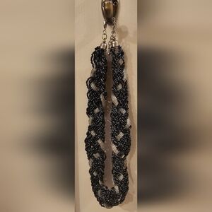 Braided Black and Silver Beaded Necklace - Unbranded